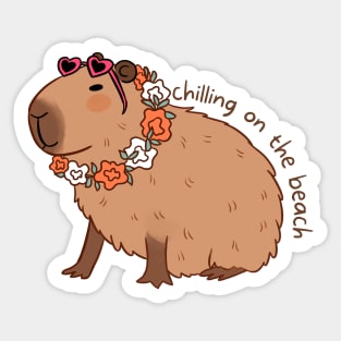 Chilling on the beach cute capybara with sunglasses Sticker